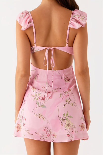 Backless Ruffled Mini Dress