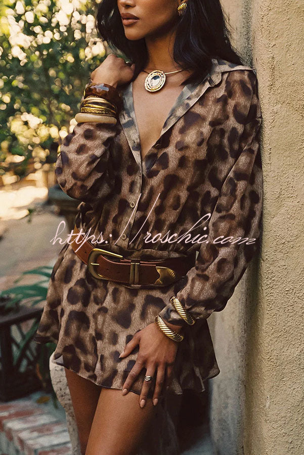 And Leopard Long Sleeve Drop Waist Shirt Mini Dress