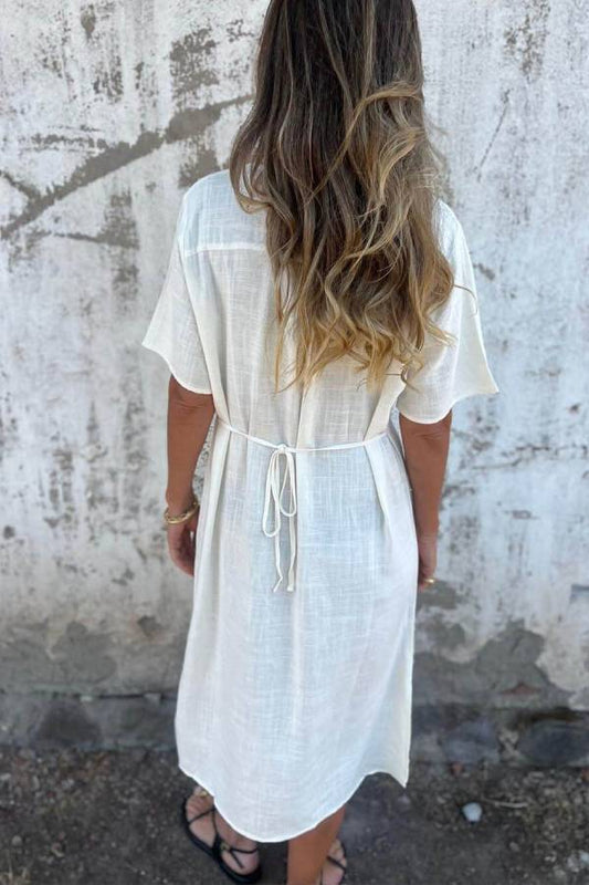 Print Linen Loose Midi Dress