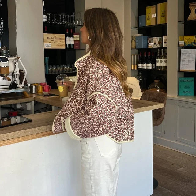 Flower Print Jackets for Pocket Slim Coat Clothes Street Autumn Cardigan Female New Outerwear