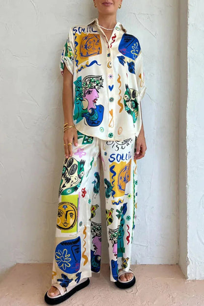 Artistic Graffiti Print Two-piece Set