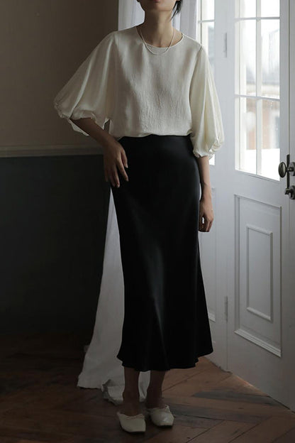High Waist Satin Midi Skirt