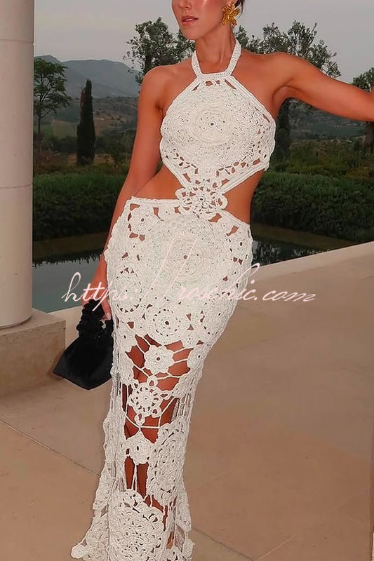 Halterneck Strapless Backless Knitted Holiday Maxi Dress