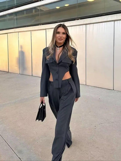 Bodysuit Style Blazer & Wide Leg Pants Coord Set