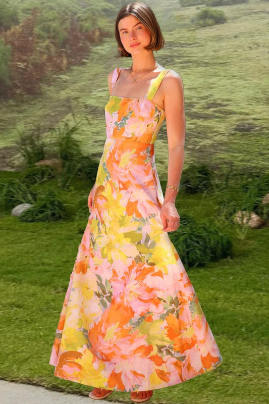 Print Sleeveless Holiday Flowy Maxi Dress