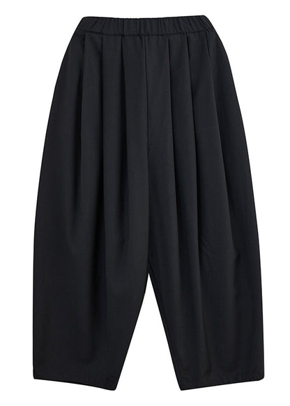 Pockets Crop Waist Elastic Cotton Spring Grey Pants