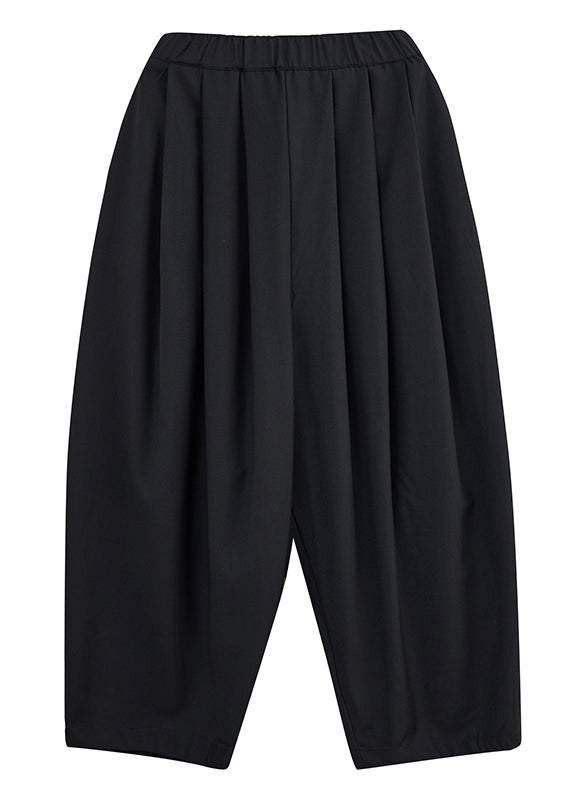 Pockets Crop Waist Elastic Cotton Spring Grey Pants