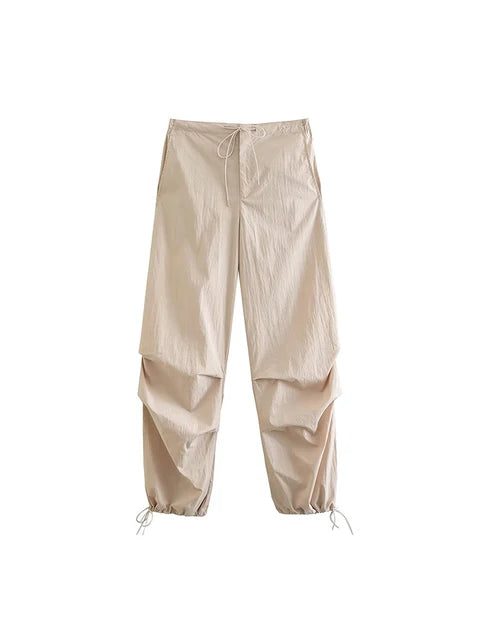 Parachute Cargo Pants Jogging Trousers High Elastic Waist Female Lady Boot Cut