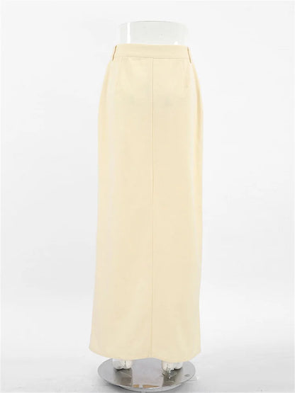 High Waist Split Maxi Skirt for Patchwork Pocket High Street Long Skirt Female Zipper Slim Maxi Skirt