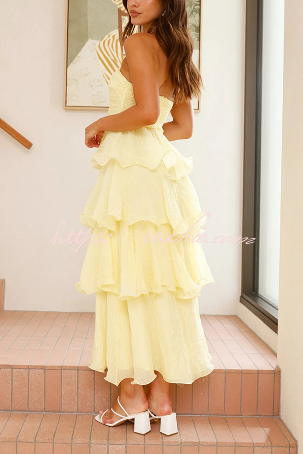 Pure Color Tube Top Backless Multi-layered Maxi Dress