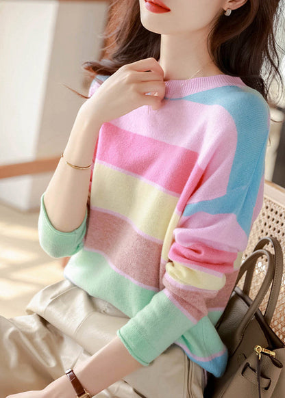 Stylish Rainbow O Neck Cozy Knit Sweaters Fall Qx030