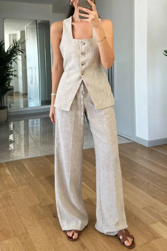 Split Vest & Lace-up Pants Two-piece Set