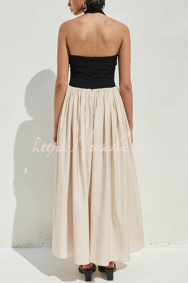Contrast Color Stitching Sleeveless Backless Slim Maxi Dress