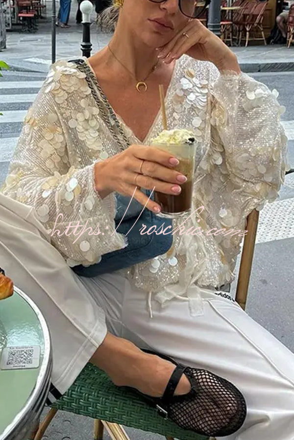 Sequined Long-sleeved Tie Loose Coat
