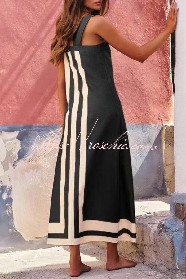 Striped Print Resort Style Sling Maxi Dress