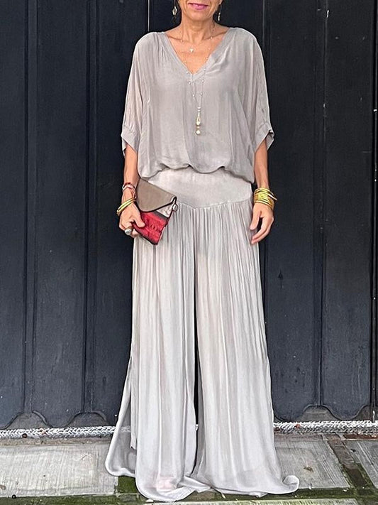 Esmeralda – Chiffon Wide-leg Pants Two-piece Set