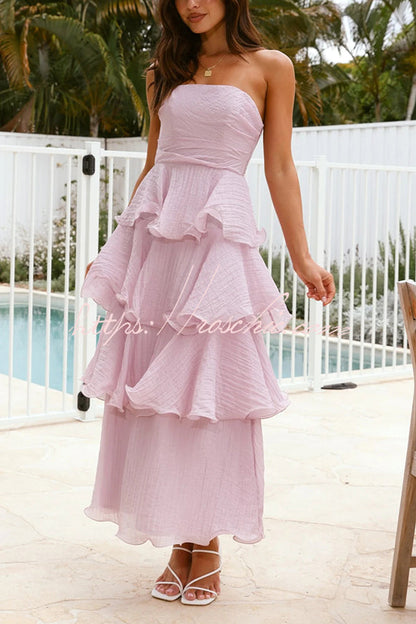 Pure Color Tube Top Backless Multi-layered Maxi Dress