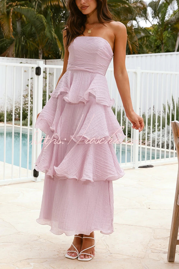 Pure Color Tube Top Backless Multi-layered Maxi Dress