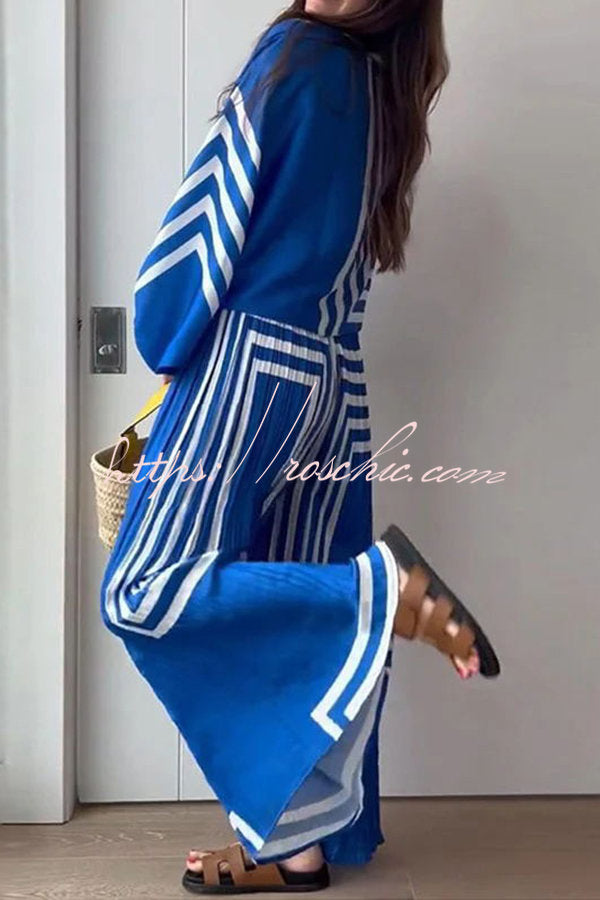Vacation Attitude Geometric Print Oversized Shirt and Elasticated Wide Leg Pants