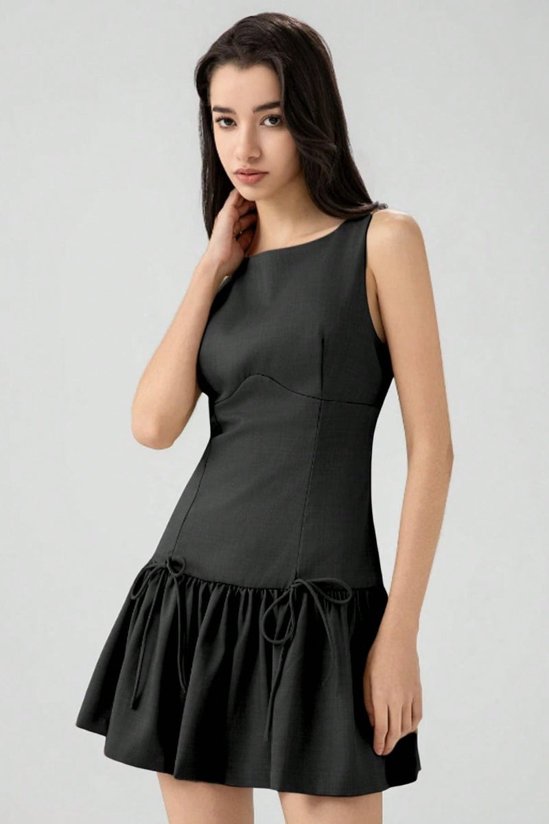 Color Bow Sleeveless Mini Dress