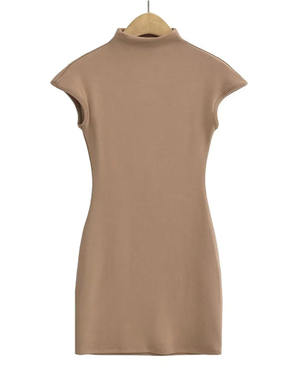Mini Dresses for Summer Knitted Dress Clothes Black Dresses Short Sleeve Turtleneck Pink Dress Bodycon