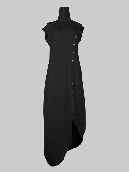 Loose Sleeveless Color Split-side Shawl Collar Maxi Dresses
