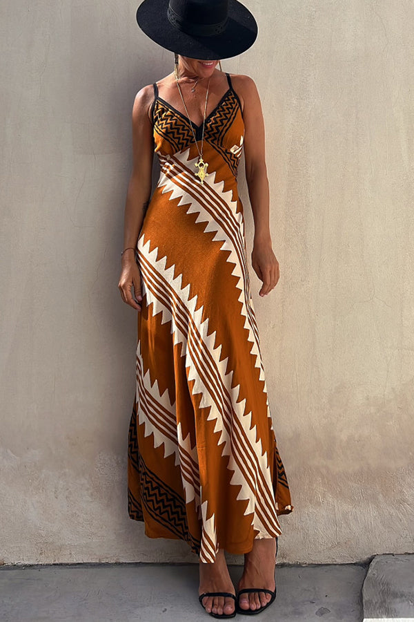 Always Falling Satin Print Smocked Back Midi Dress