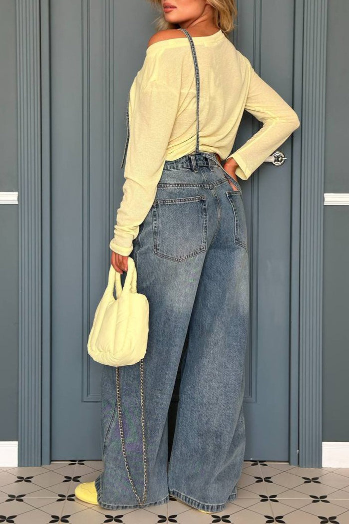 Washed Wide-leg Overall Jeans