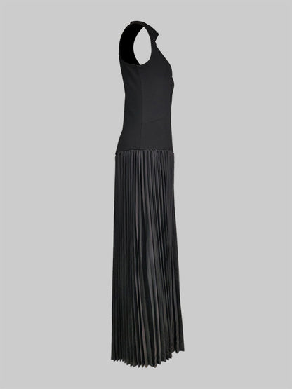 Bodycon Sleeveless Hollow Pleated Color Split-joint Mock Neck Maxi Dresses