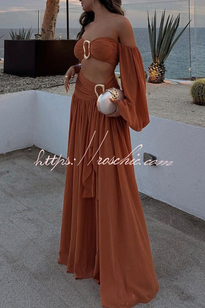 Vacation Chiffon High Rise Flowy Asymmetrical Drape Maxi Skirt