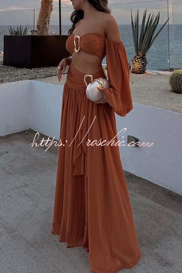 Vacation Chiffon High Rise Flowy Asymmetrical Drape Maxi Skirt