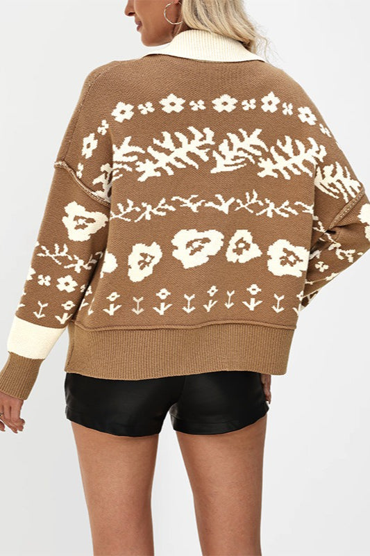 Square Collar Button Loose Knit Cardigan