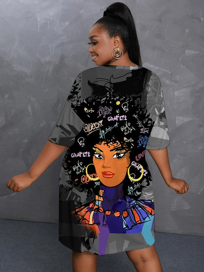 Figure Street Letter Print Patchwork Blue Knee Length Dress Oversized T-shirt Summer Y2k Outfit Boyfriend Tee