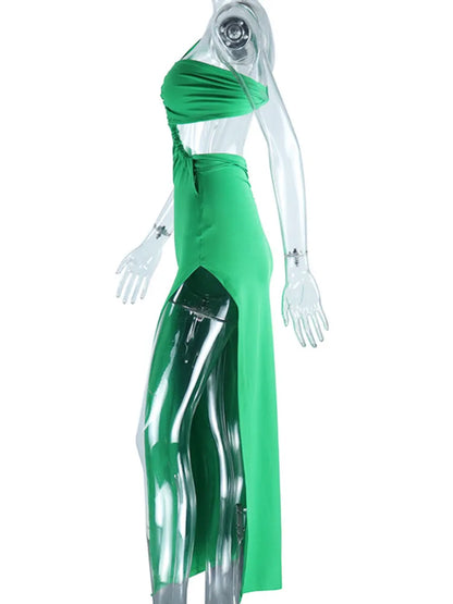 One Shoulder Strap Backless Maxi Dress for Gown Strapless Sleeveless Backless Thigh High Split Evening Dress