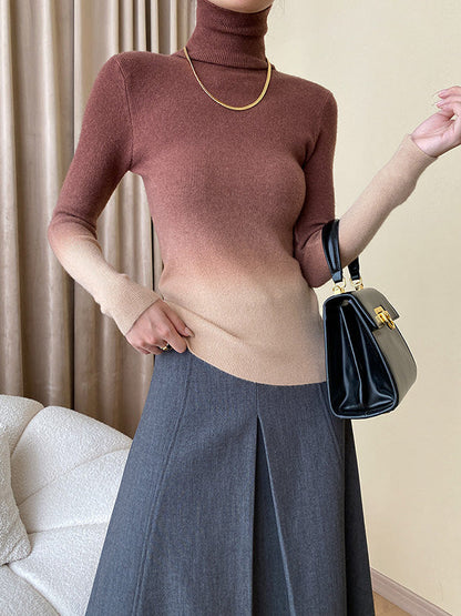 Art Purple High-neck Gradient Long Sleeve Sweater Qx018