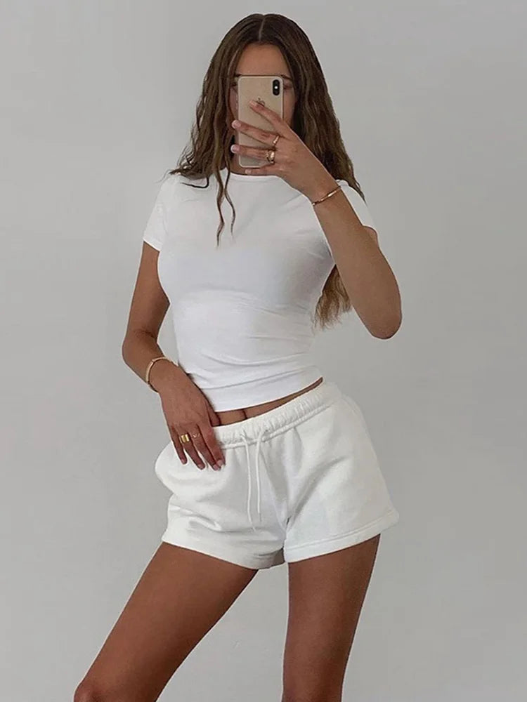 Spring New Short Sleeve T-shirt Simple Soft All-match Hot Basic Crop Tops Tees Summer
