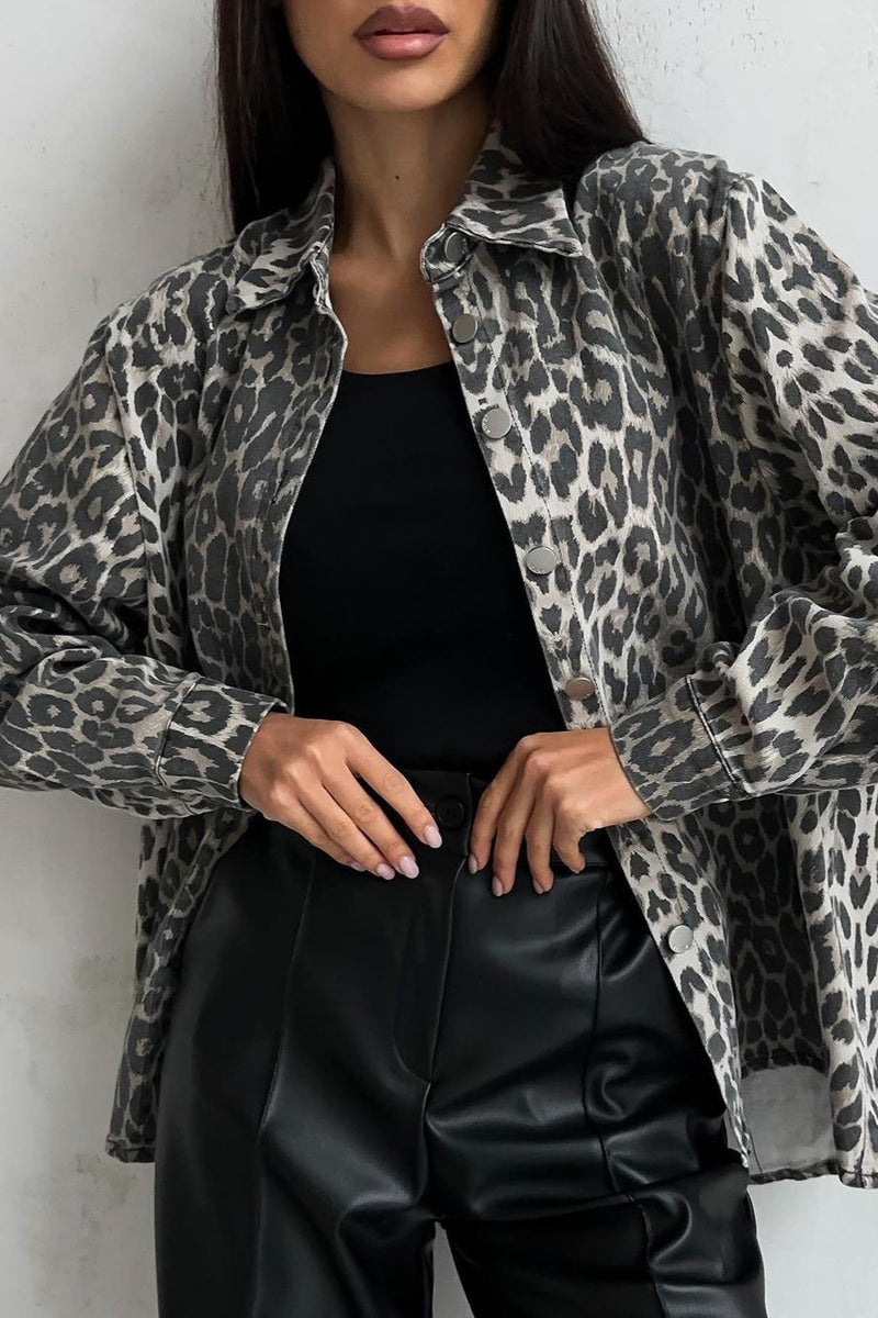 Leopard Print Denim Blouse