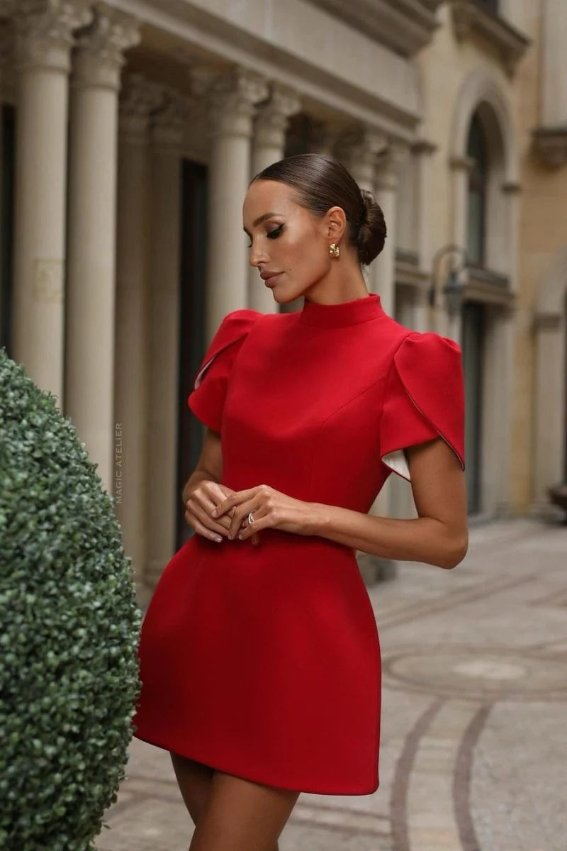 Adelaide Scarlet - Bowknot Cut-out Mini Dress