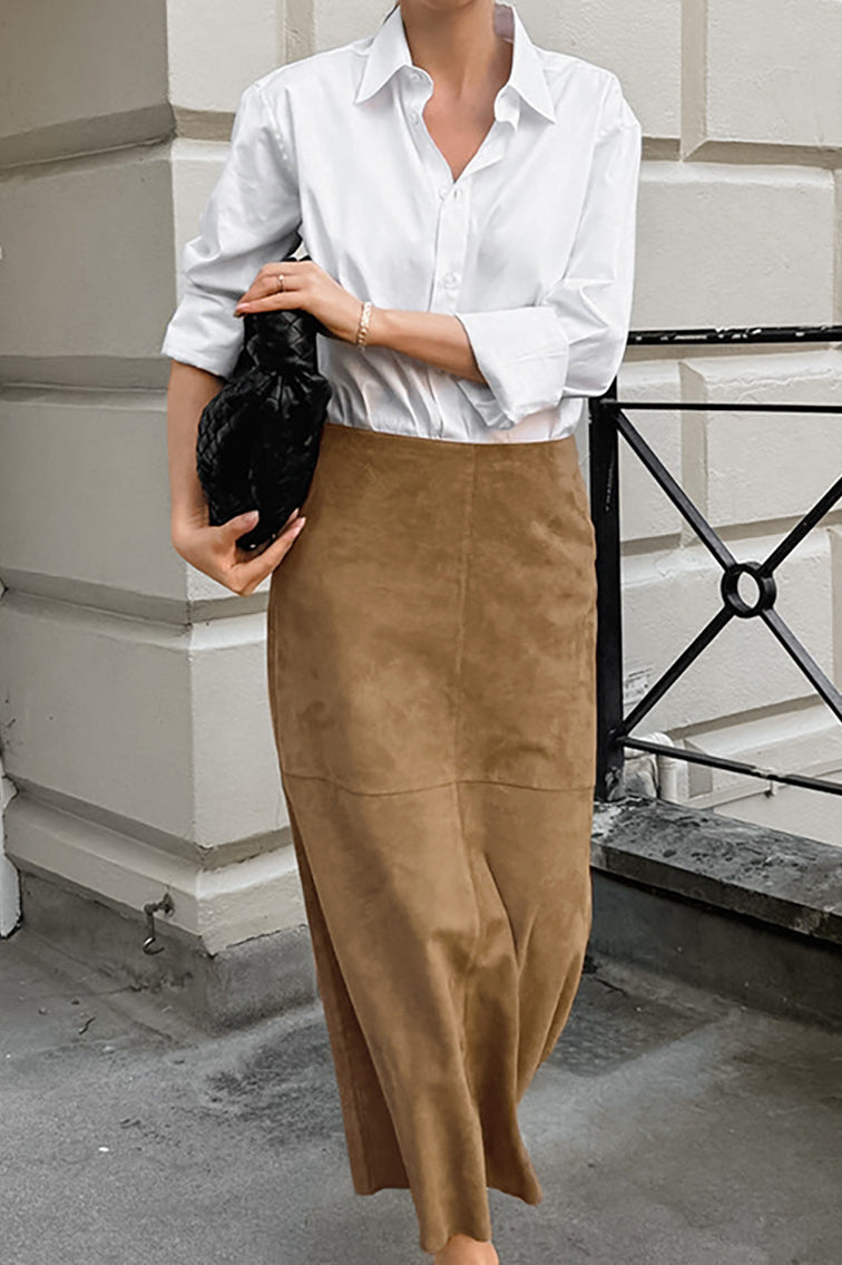 French Minimalist High-waisted Color Midi Skirt
