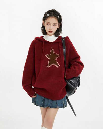 Oversized Star Patch Knit Sweater