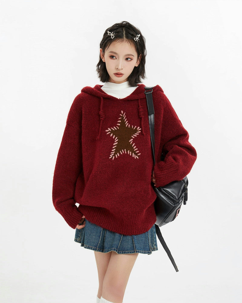 Oversized Star Patch Knit Sweater