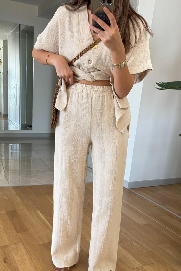 V-neck Short Sleeves \u0026 Pants Two-piece Set