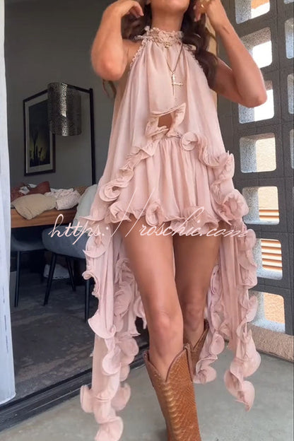 Romantic Drama Chiffon Wavy Ruffles Elastic Waist Loose Shorts