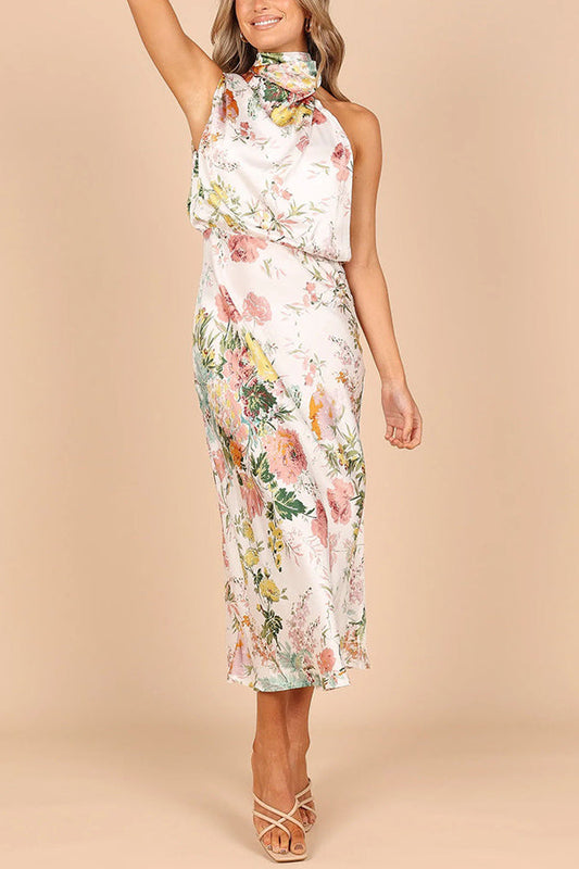 Wine Country Dates Halter Neck Elastic Waist Maxi Dress
