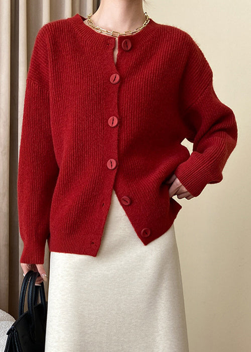 Loose Red Button Knit Coats Fall Af1036