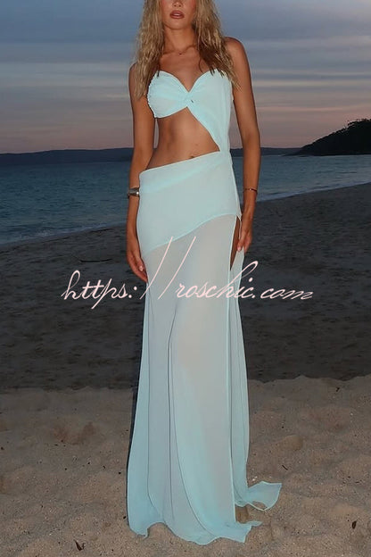 Halter Waist-baring Backless Lace-up High-slit Maxi Dress