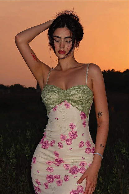 Contrast Lace Cami Maxi Dress