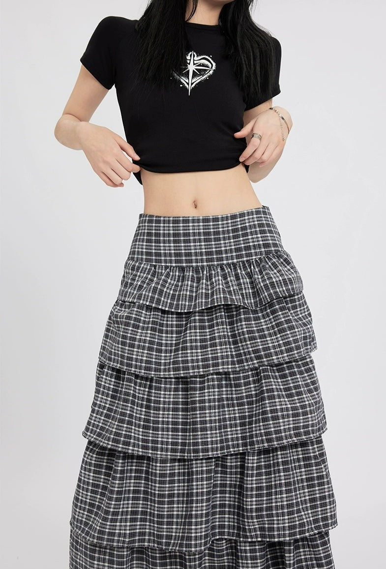 Plaid Tiered Maxi Skirt