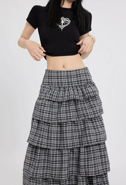 Plaid Tiered Maxi Skirt
