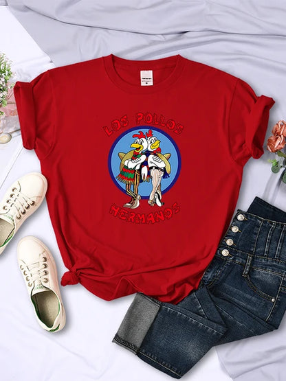 Funny Los Pollos Hermanos Prints Female T-shirts Trend Short Sleeve Street Hip Hop Tee Clothing O-neck Summer Womans Tops